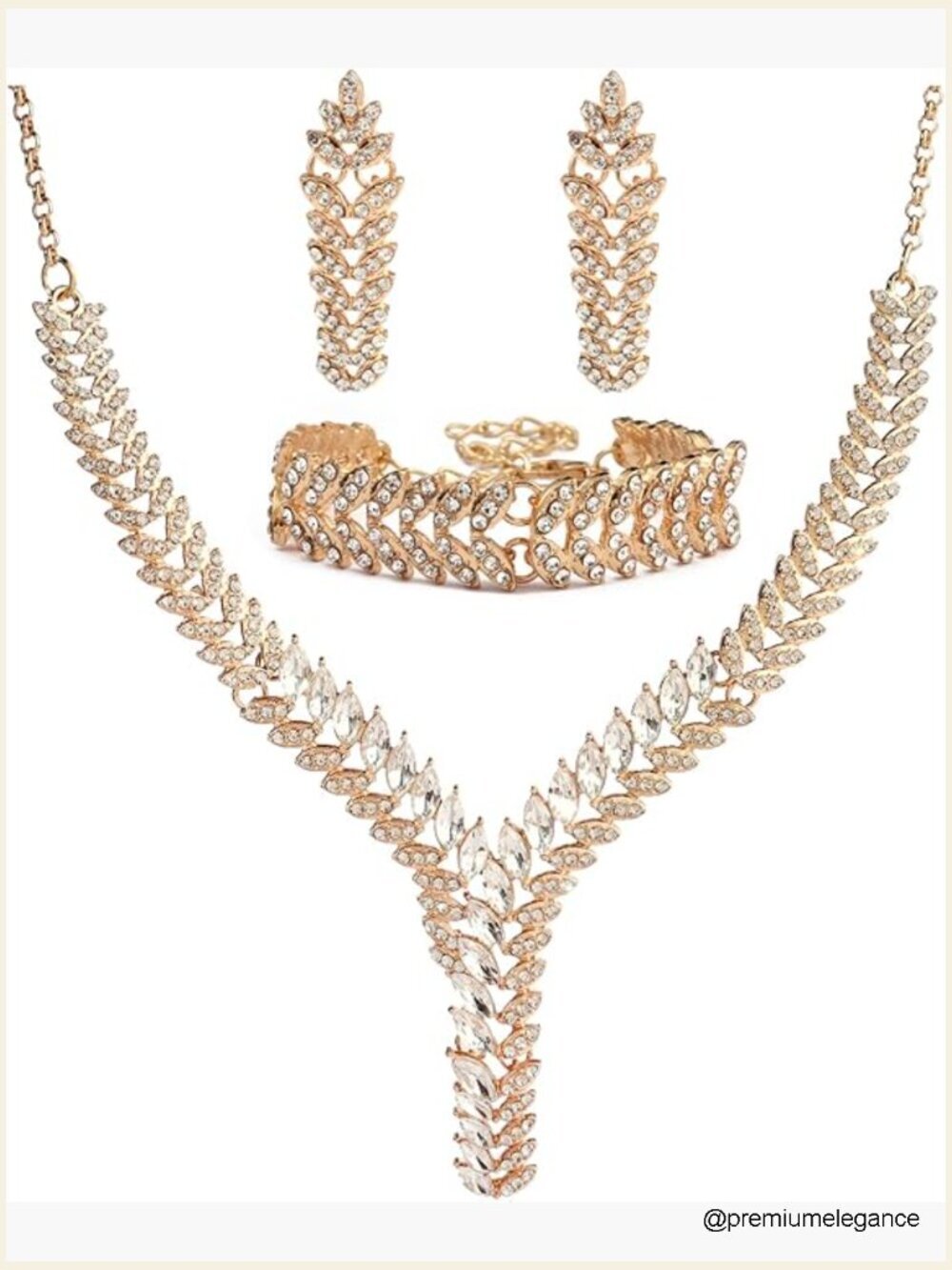 Gold Crystal Bridal Jewelry Set with Necklace Earrings Bracelet for Wedding